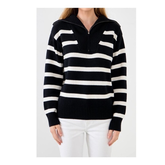English Factory - Striped Knit Zip Pullover - S - Picture 1 of 6